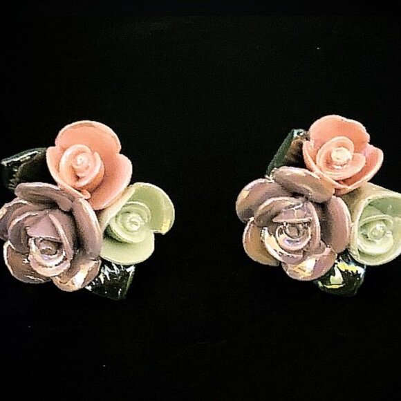 Porcelain Flower bouquet earrings handmade jewlerry - Picture 2 of 4